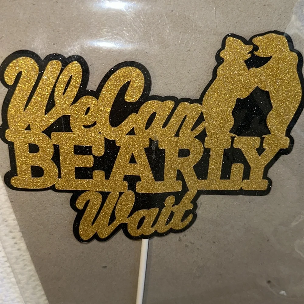 Cake Topper Pregnancy Announcement Baby Bear Couple Adventure Shower Gold‎